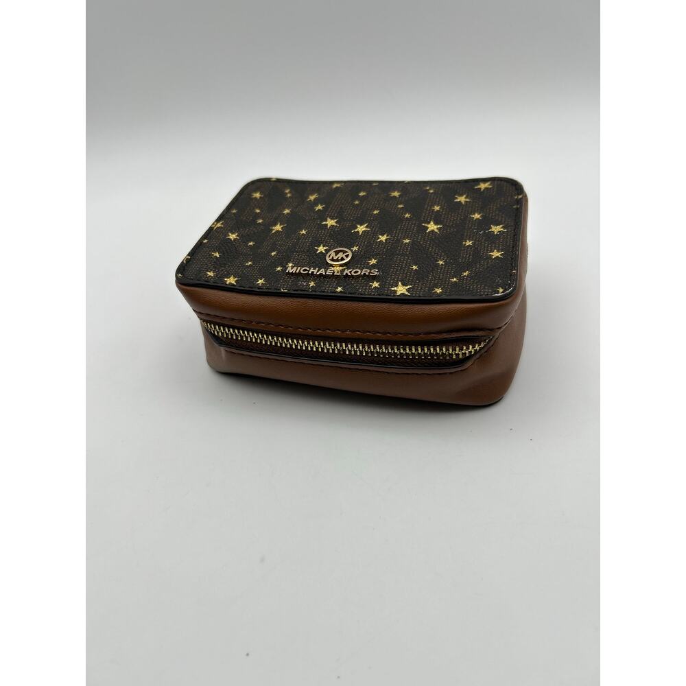 Michael Kors Star Print Zip Travel Jewelry Case Brown MK Small Cosmetic Pouch